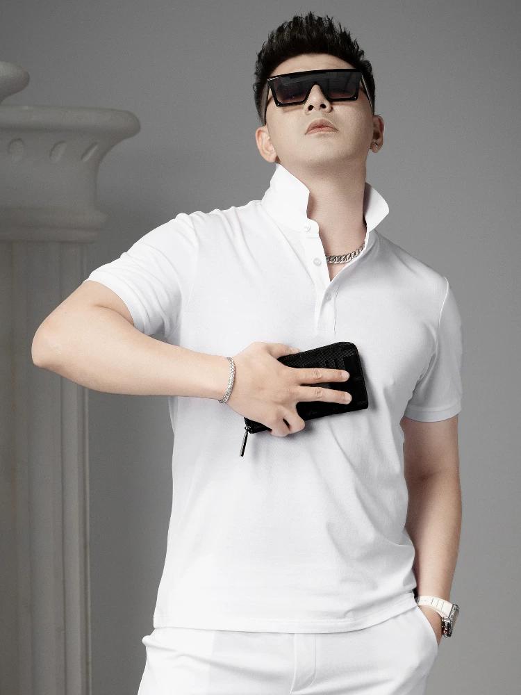 

European Style Solid Color Polo Shirt Men s Short-Sleeve 2025 Summer New Trendy Turn-Down Collar T-Shirt Business Casual Top XL чёрный