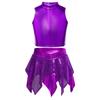 Sparkly Sequins Asymmetric Skirt with Sleeveless Metallic Crop Top Mock Neck for Girls Jazz Dance Competition Show