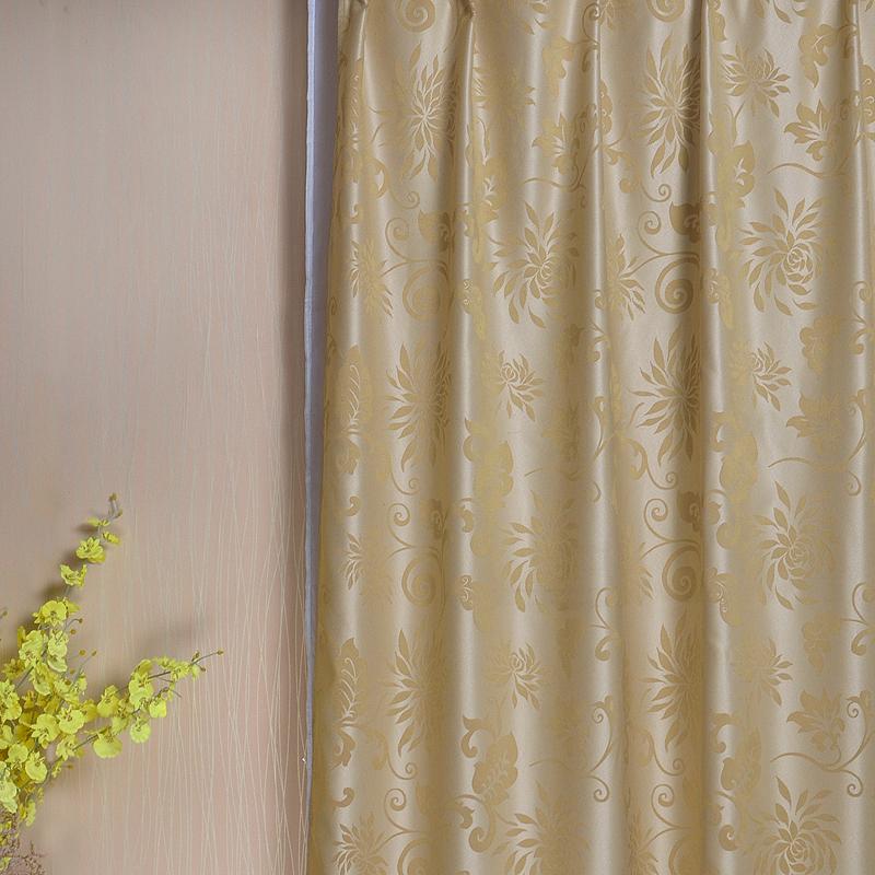 European Style Gold Floral Polyester Curtains for Living/Bedroom, 1.7x2.2m, Various Sizes, Rod Pocket or Hook