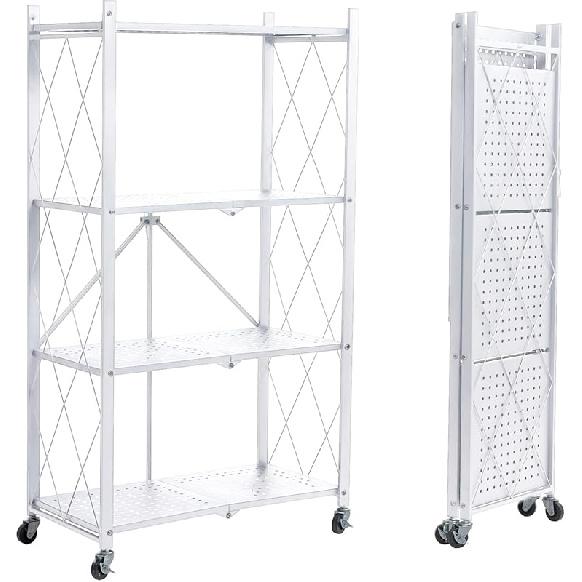 BRIAN & DANY 4-Shelf Foldable Storage Shelves with Wheels, Folding Metal Rack Shelving Unit, Heavy Duty No Assembly Organizer Shelf for Garage,