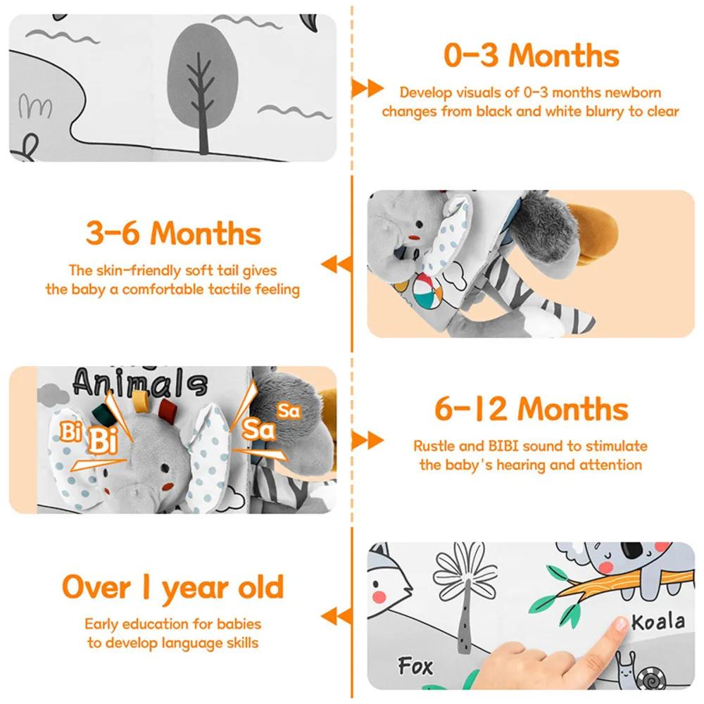 Baby Stoffbuch Spielzeug Tiere Weich Lernen Pädagogisches Spielzeug für Babys Entwicklung Montessori Sensorische Bücher Babyspielzeug 0 12 Monate