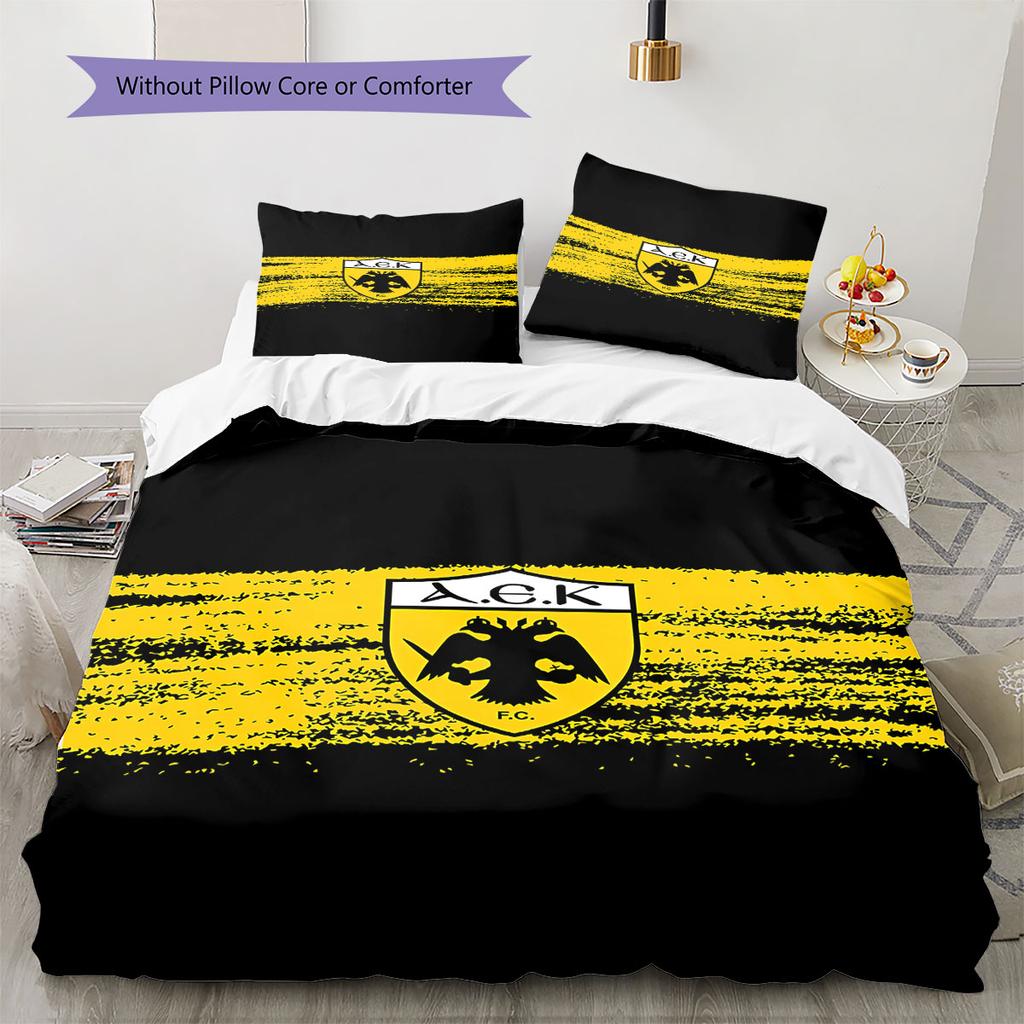 AEK Athens F.C Pattern Bedding,Quilt Set Quilt Cover Pillowcase Home Birthday Gift(1 * Duvet Cover + 2 * Pillowcase, Without Core)