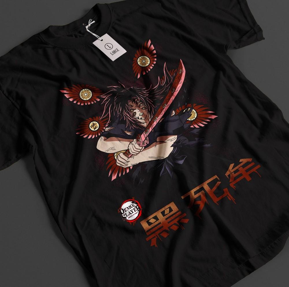 

Рубашка Истребитель демонов Кокушибо Верхняя луна 1 Футболка Тандзиро KNY Аниме Мудзан Футболка 4XL