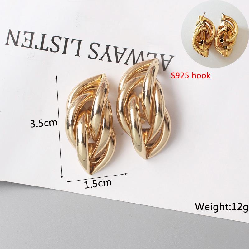 New Fashion Twist Dangle Earrings for Women Exaggerated Gold Color Metal Wrap Earrings European Ear Zircon oorbellen