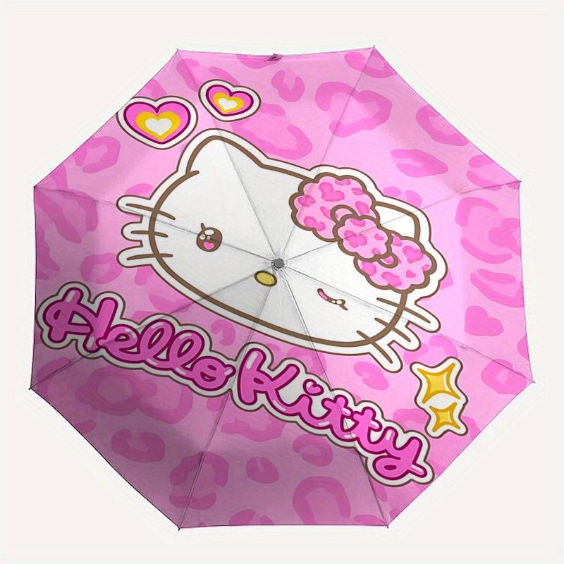 Hello Kitty, Pink Leopard Print Automatic Opening and Closing Parasol Compact Travel Umbrella with 8 Ribs for Women and Men Ideal Birthday/C