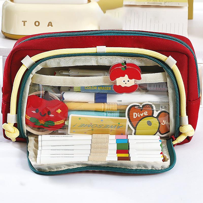 Retro Plaid Cute Dog Pencil Case – Large Capacity Kawaii Accessories Supplies Organizer – Trendy Pen Pouch