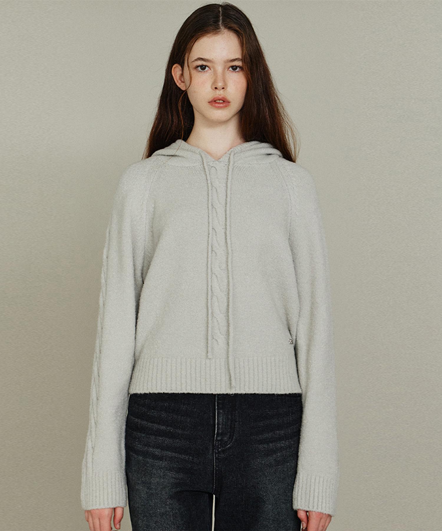 Itove Seoul Boucle Cable Hoodie Knit Lg Light Gray/Free