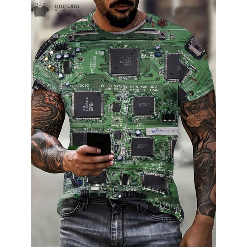 Summer Men Circuit Board Electronic Chip Cpu Creative Graphics 3d Printing T-Shirt Fashion O NECK Short Sleeve Oversized T-shirt