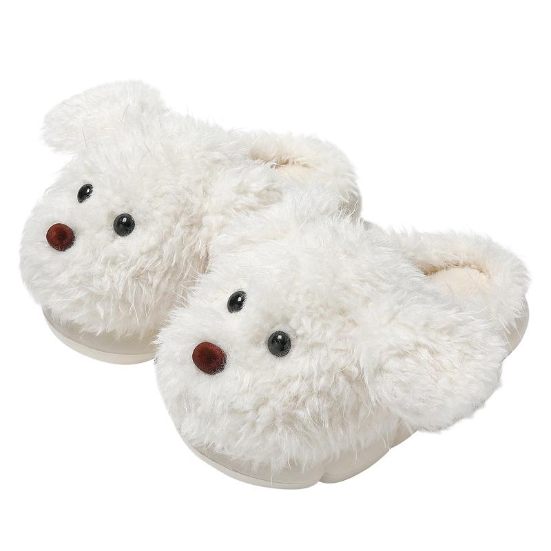 Cute Cartoon Big-eared Puppy Fluffy Slippers 2025 Autumn and Winter New Soft-soled Thermal Cotton Slippers
