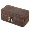 Vintage Crazy Horse Leather Watch and Jewelry Travel Box - Genuine Three-Piece Storage, Portable Ornament Gift Case.