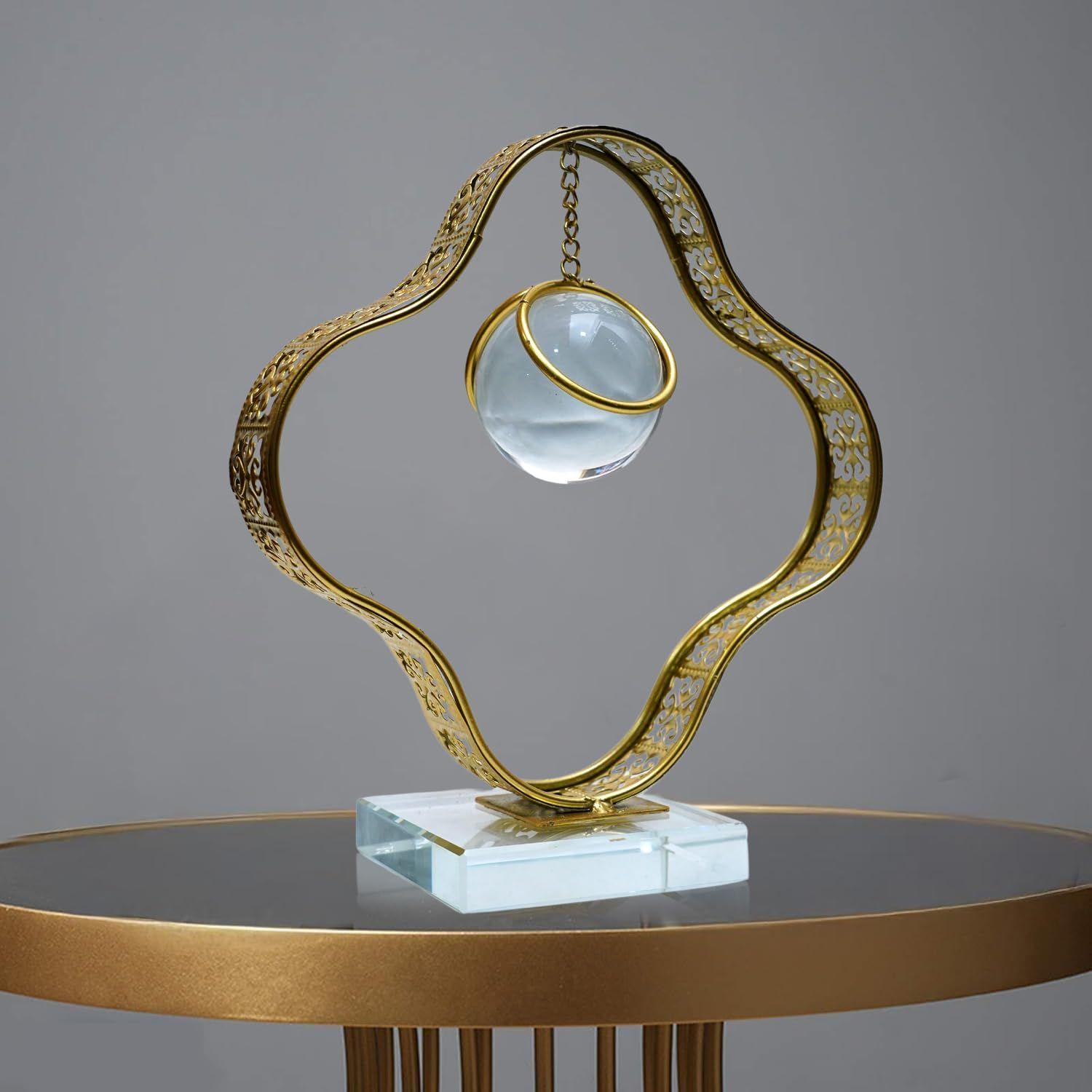 

Clear Crystal Ball with Stand, Light Luxury Crystal Sphere for Gift, Gold Art Deco for Photography Ornaments, Bookcase, Wedding, Party