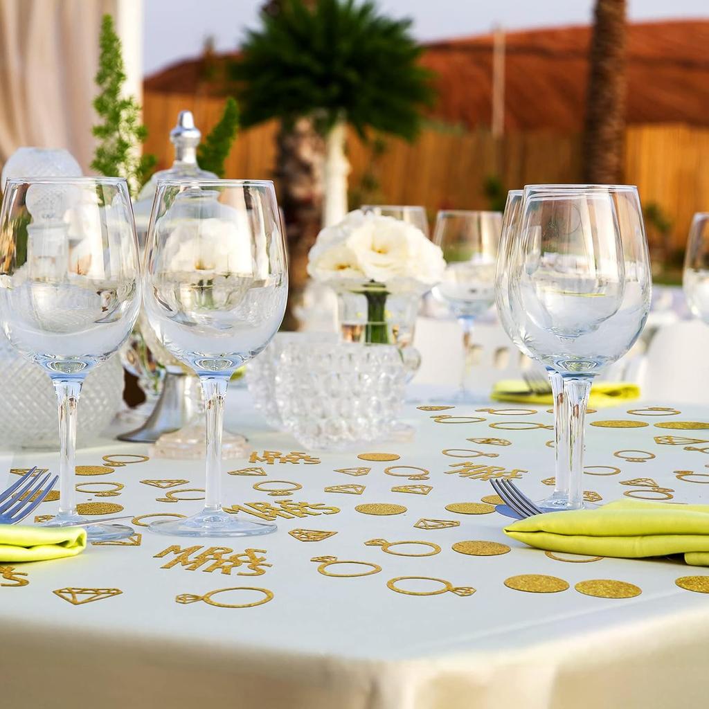 220 Pieces Gold Wedding Table Confetti, Paper Mr and Mrs Gold Diamond Ring Circle Dots Diamond Glitter Confetti for Marriage Ceremony Anniversary