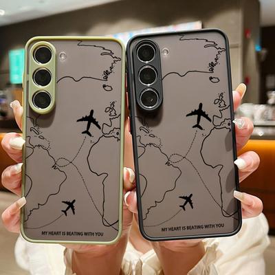 Husă mată cu model simplu de traseu avioanului pentru Samsung S25 Ultra S24 FE S23 S22 A16 A56 A36 A55 A26 A35 A15 Husă de protecție antișoc pentru lentile