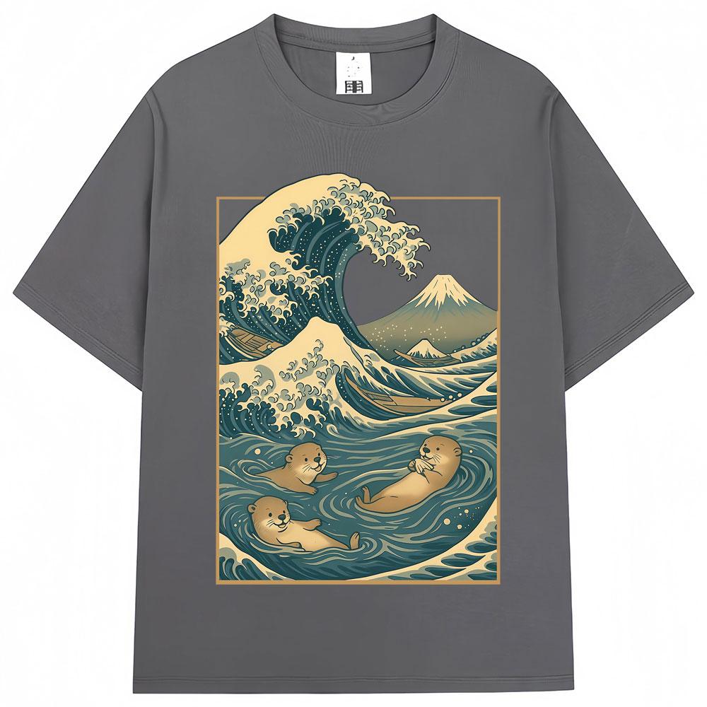 Japanese Style Otter Wave Art Graphic T Shirt Men Women Vintage Harajuku Creativity Tshirts Oversized Cotton Casual Tee Shirts