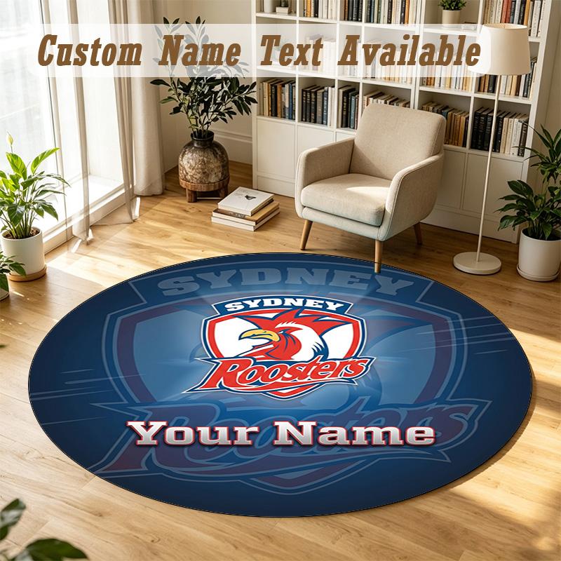 Round Rug Custom NameSydney Roosters Pattern Non Slip Carpet Home Floor Decor