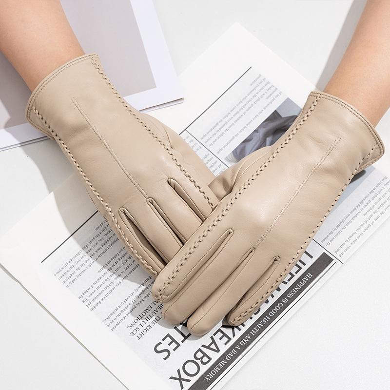 Colorful Genuine Leather Gloves Women's Sheepskin Full Finger Gloves Windproof and Warm Cycling Clothing Gloves for Autumn and Winter