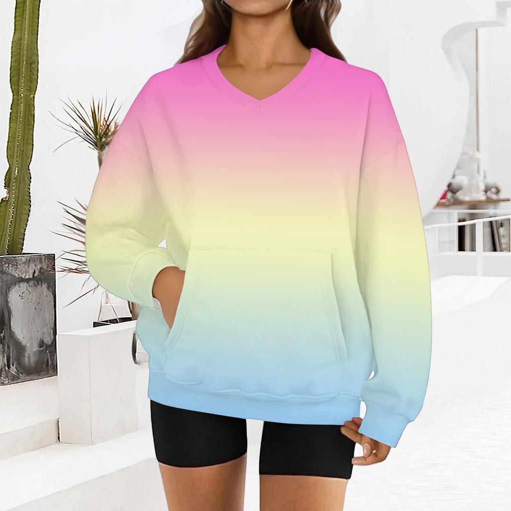 Women's Fashion Gradient Print Long-Sleeved V-Neck Sweatshirt