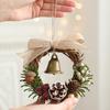 Red Christmas Velvet Bow Bell Wreath Green Christmas Chime Bell Festive Metal Pine Cone Bell Pendant Christmas Tree Decorations