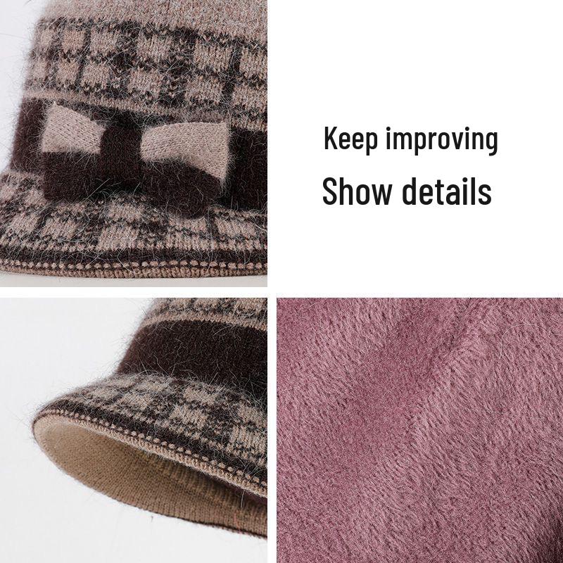 Warm Velvet Rabbit Fur Knitted Hat for Seniors - Winter