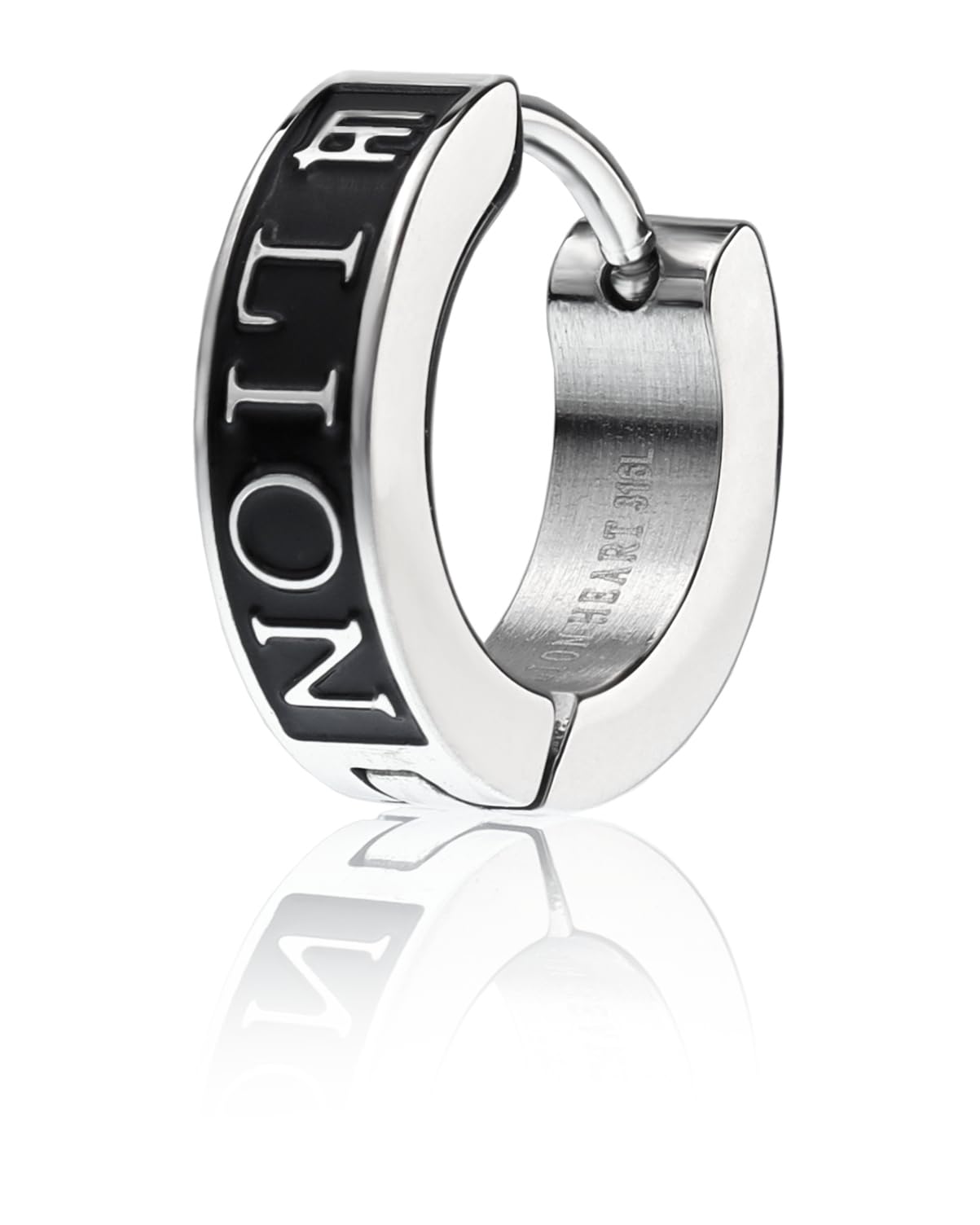 

LION HEART Сережки Лого Обруч Нержавіюча сталь 316L Пряме Срібло x Чорний Одиночна Сережка LH-1 Сережки/Хірургічна (Гіпералергічний) (Сумка в комплекті)