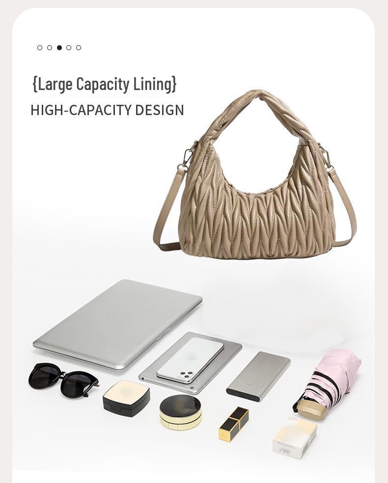 Women's Black 3D Pleated Crescent Crossbody Bag