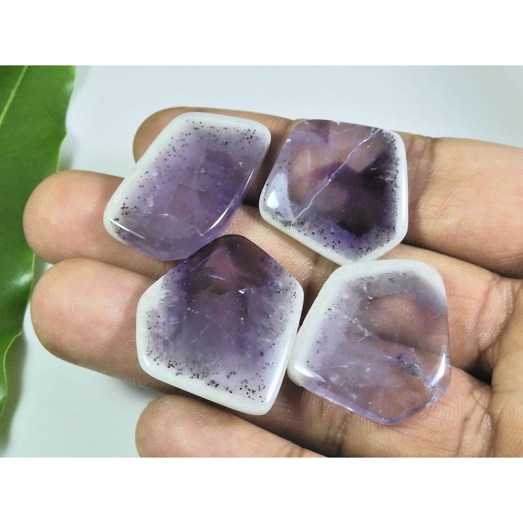 Natural Trapiche Amethyst Slice Fancy Cabochon Loose Gemstone 4 Pcs Lot A-188