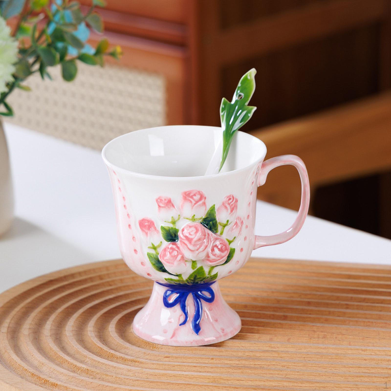 

Керамическая кружка 250 мл с ручкой для напитков, в комплекте ложка, для кофе и чая розовый