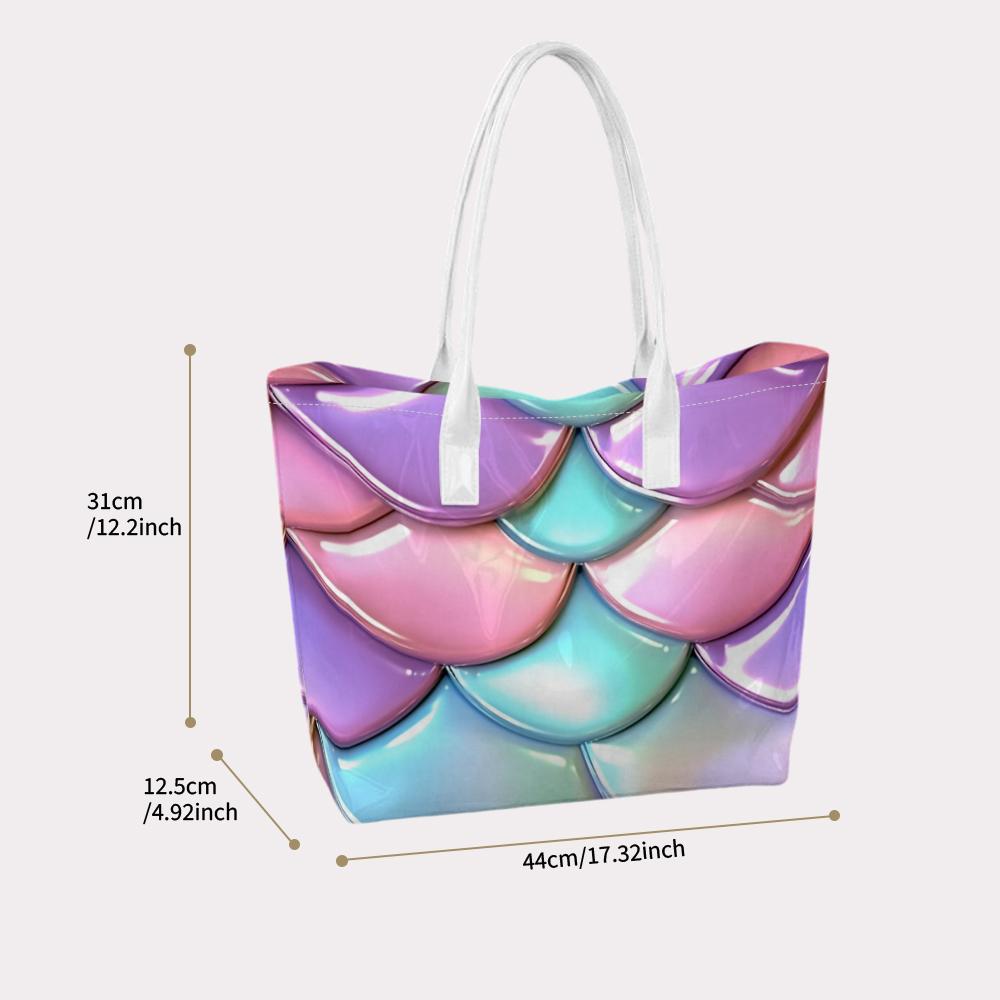 Iridescent Mermaid Scales Shoulder Bag Casual Large Capacity Top Handle Tote Bag for Daily Use