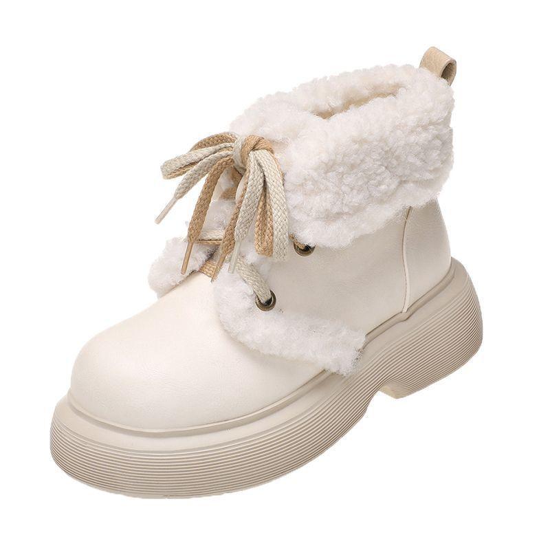 Snow Boots Women's 2025 Autumn and Winter Retro Velvet Short Boots Casual Warm Platform Cotton Shoes Bow Cold Shoes Children