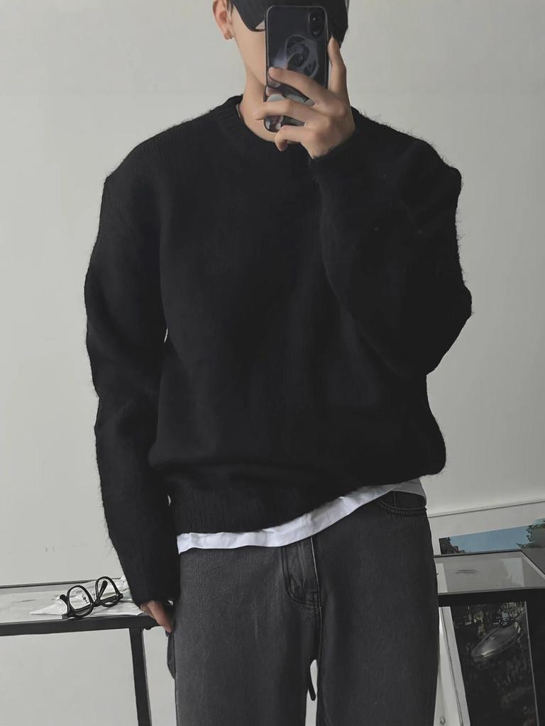 Herrtröja med huva, smal passform, garnfärgad, stickad: Europeisk Stil, Amerikansk Liten Krage, Långa Ärmar, Mjuk & Andningsbar Modalull.