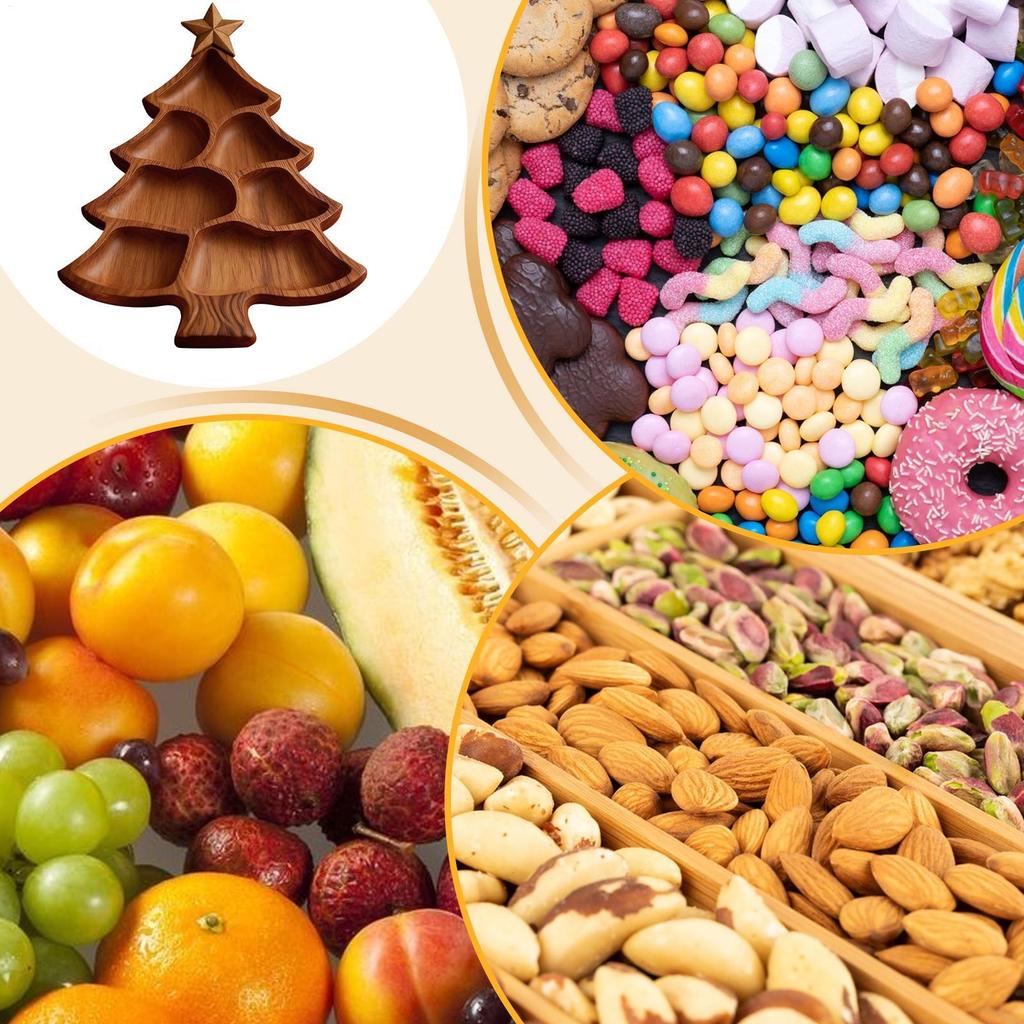 Christmas Tree Charcuterie Board Wooden Divided Food Tray Cheese Platter for Fruit Dessert Nut Party Table Decor Kitchen Serving