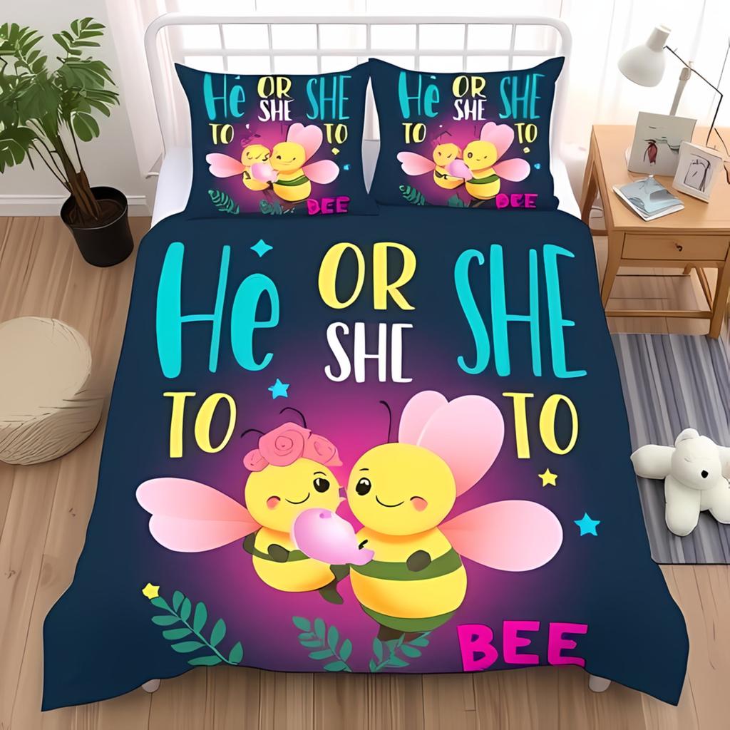 Be Quen Sized Dimensions Soft Duvet Cover Set, Bumble Bes Producing Honey By Filing Honeycombs Cels Themed Graphic Image Print, Soft Warm