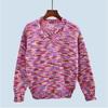 Rainbow Color-Blocking V Neck Thick Thread Drop-Shoulder Long-Sleeve Loose and Idle Knitting Sweater Fashion Stylish Women's Clothing Pullover Thick
