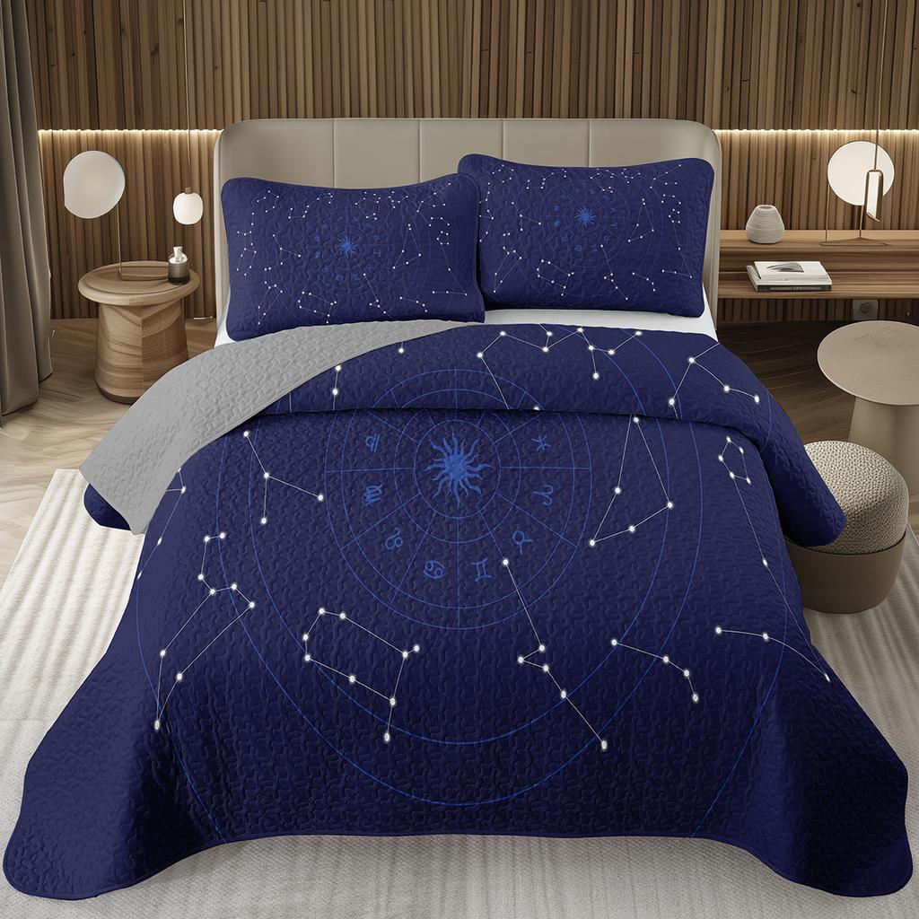12 Constellation Astrology Bedspreads Zodiac Coverlet Boho Exotic Twin King Bedding Set Reversible Grey Quilted Bedspread Cover