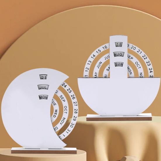 Yousheng Rotatable Wooden Perpetual Desk Calendar with Base Heavy Duty Date Week Month Display Home Office Bedroom Desktop Calendar Decoration