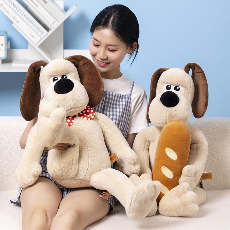 Standing Headmaster Dog with Rope Tie Cake Bread Red Heart Pink Flower Doll Cute Doll Plush Doll