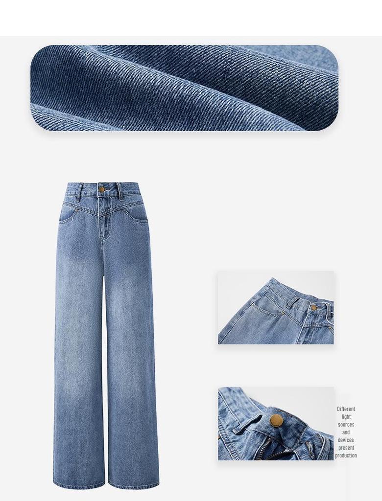2025 Autumn/Winter Women's High Waist Retro Wide-Leg Jeans - Washed, Loose, Slimming, Versatile, Floor-Length.