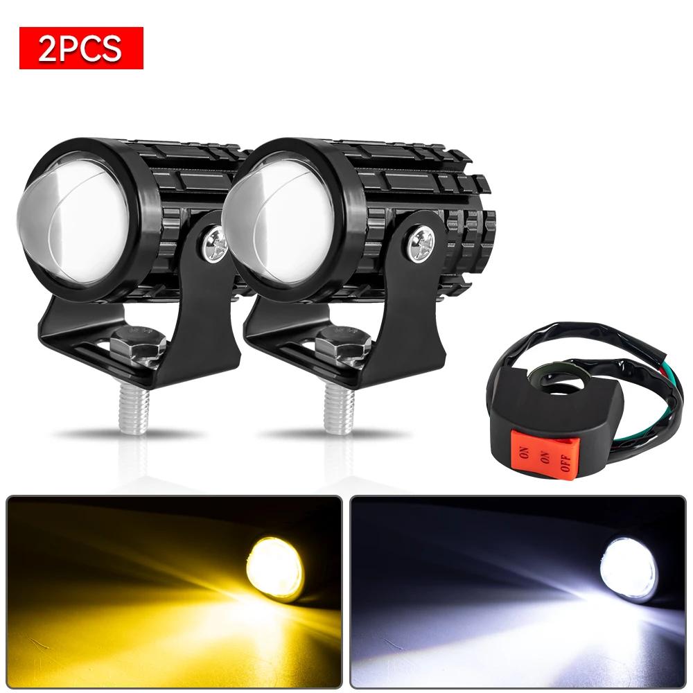 12V 24V Motorcycle LED Headlight Dual Color White Yellow ATV SUV Truck Driving Fog Lamp Motorbike Offroad Car Boat Spotlight