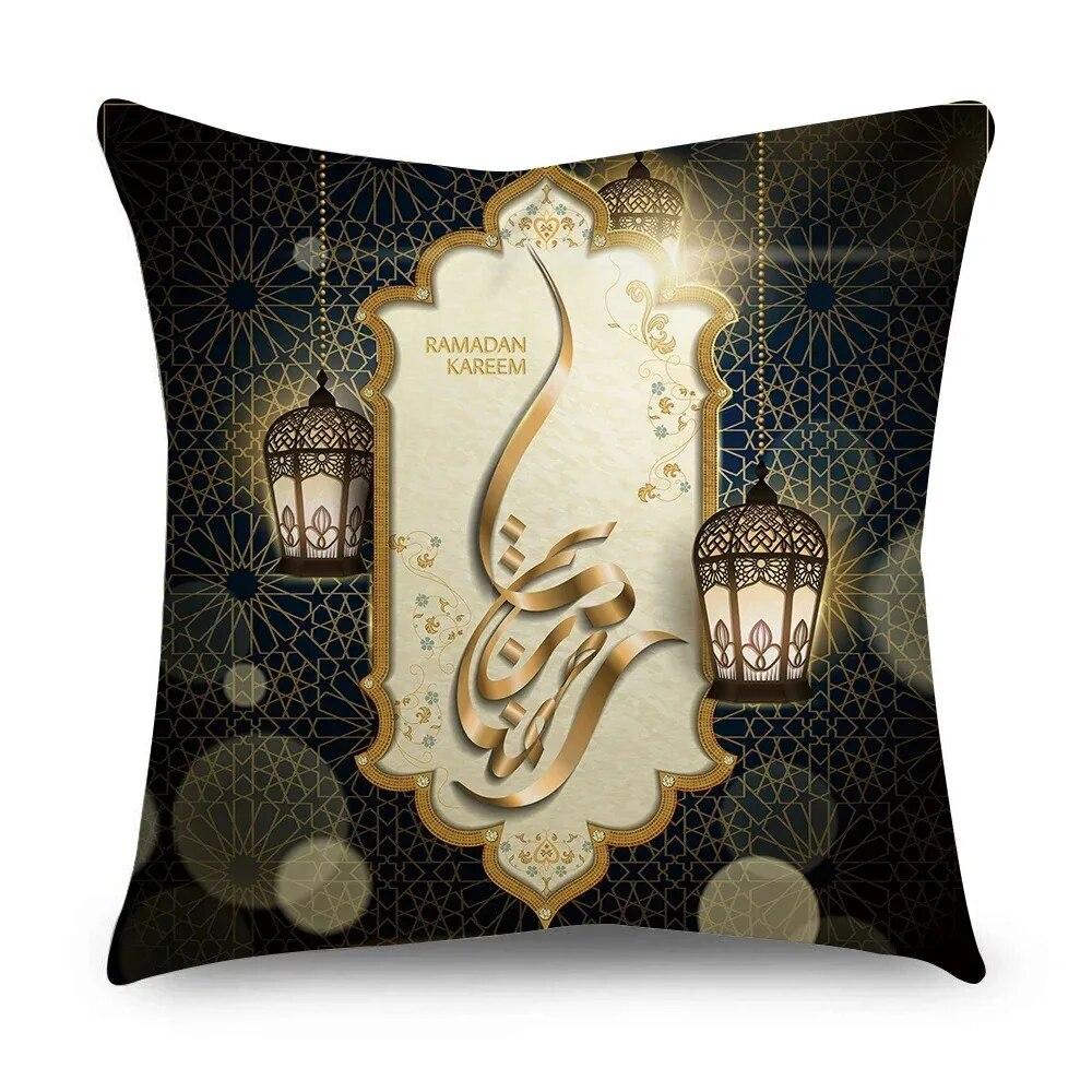 Ramadhan Kissenbezug Islamisches Eid Mubarak Schwarz Gold Kissenbezug Heimdeko Sofa Dekokissenbezug 45cm*45cm