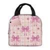 Pink Plaid, Bows And Stars Insulated Lunch Bag for Women Office Cooler Thermal Food Box Tote Portable Lunch Boxes Container