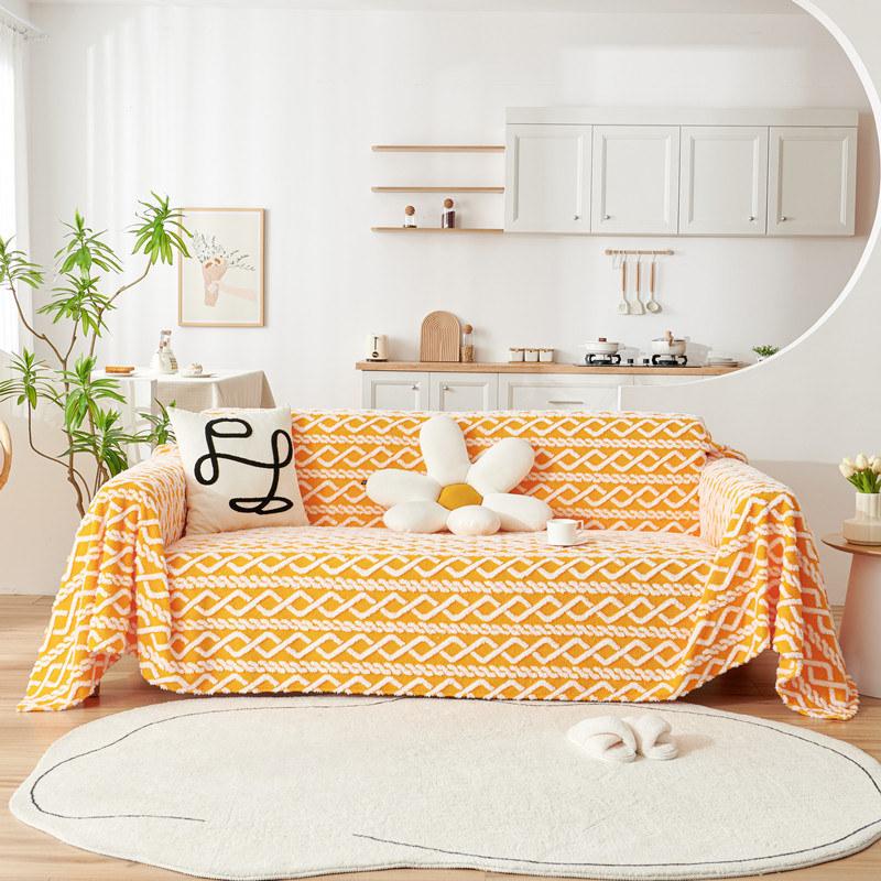 Moderne Plüsch-Sofa-Überwurfdecke für Wohnzimmer, farbenfroher 3-/4-Sitzer-Sofa-Handtuch aus Jacquard-Samt, Sessel-Couch-Schonbezug für Haustiere