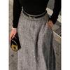 Gray High-Waisted Wool Blend Midi Skirt with Highlight Pocket Print for Women