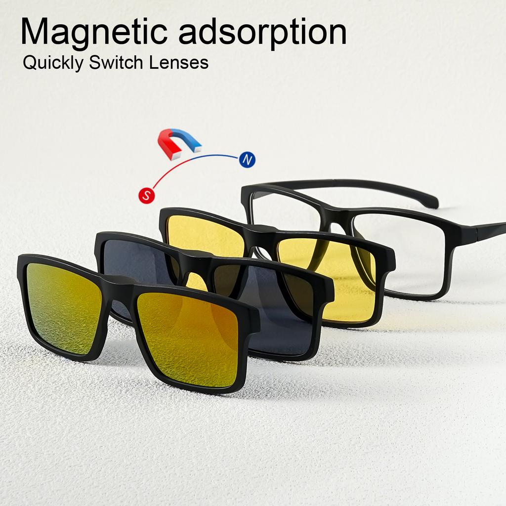 Un Nuovo Set Di Occhiali Da Sole Alla Moda Con Design A Clip Magnetica 1 Montatura E 3 Lenti Intercambiabili Set Di Occhiali Quadrati Nuovi Unisex
