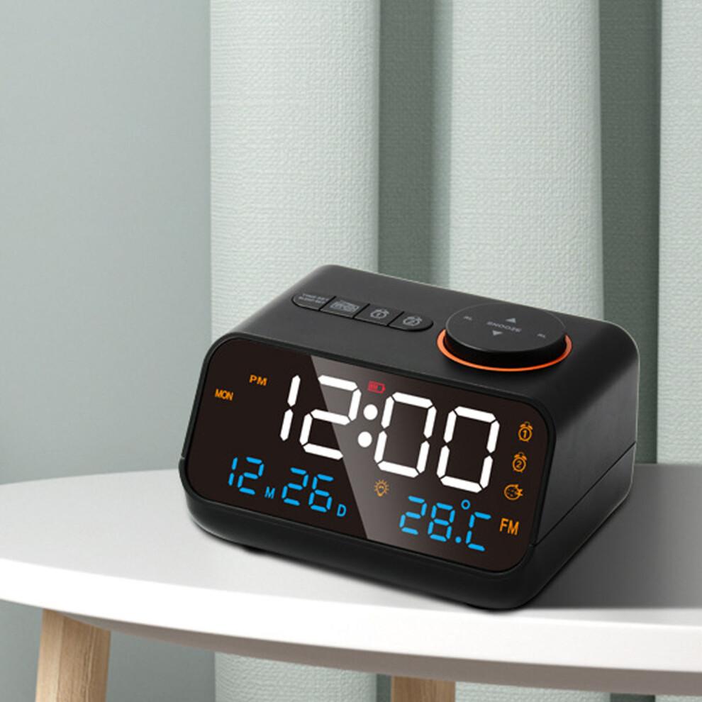 Multifunctional LED Alarm Clock with Radio and FM, Rechargeable, Black