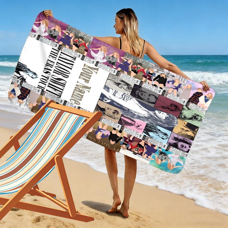 Name Custom Taylor Poster Print Beach Towel, Large Soft Quick Dry Towel for Beach Camping Swimming