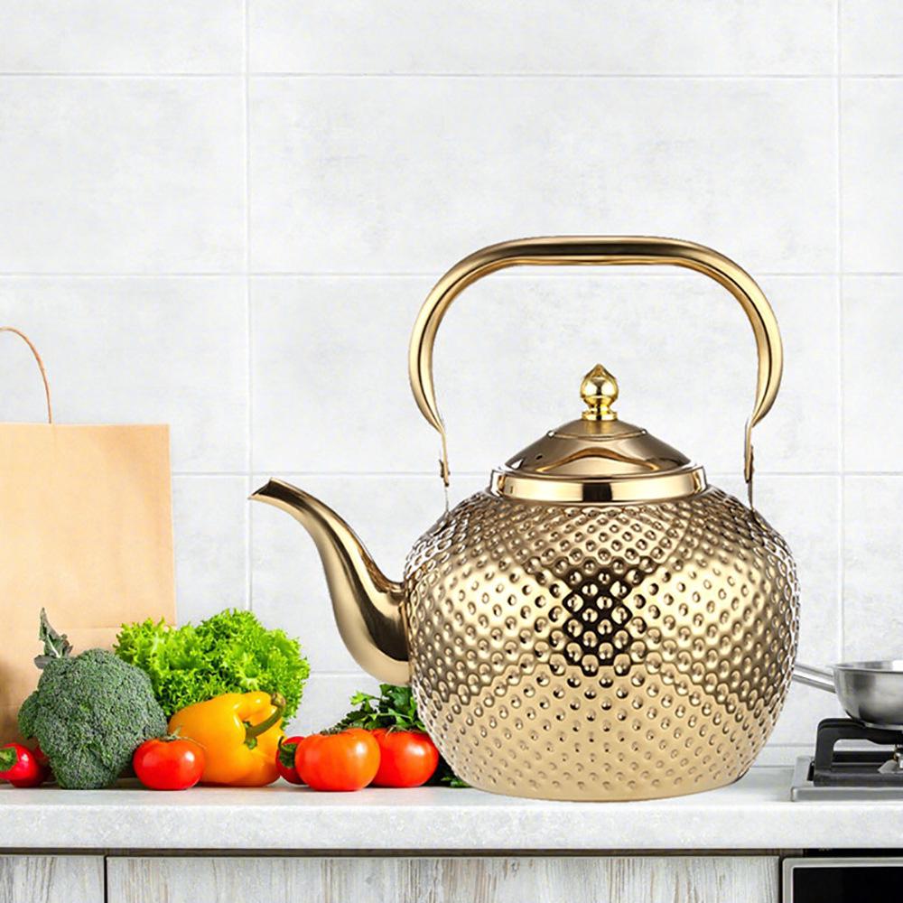 Gold Spherical Stainless Steel Kettle with Hammered Texture - Large Capacity for Hotels and Restaurants.
