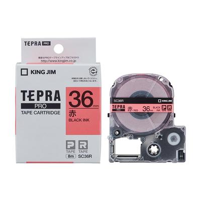 King Jim Tepra PRO Bandkassette Farbetikett 36mm Rote Schrift Länge 8m SC36R [Original] (Pastell) Etikett/Schwarz