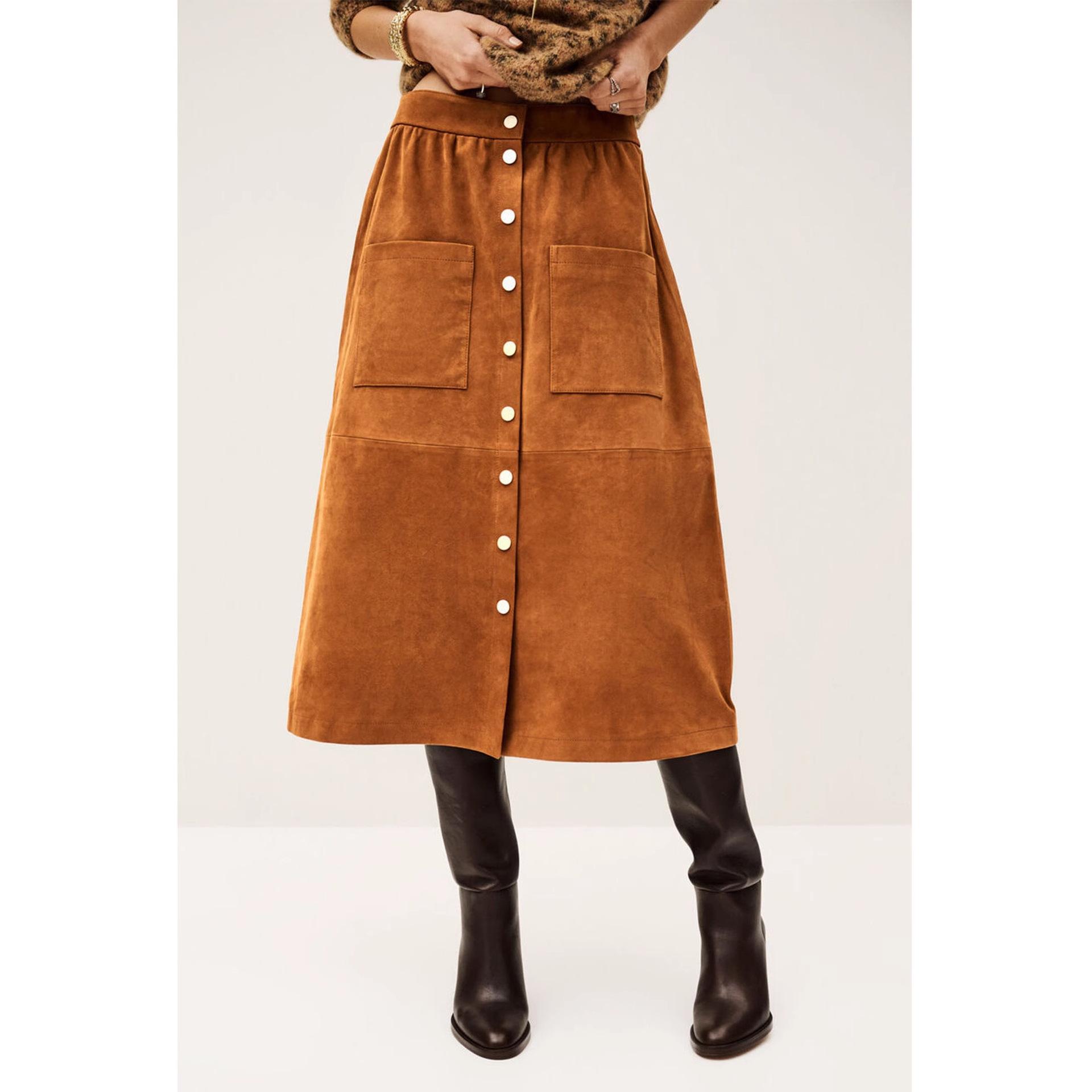 European and American women s clothing retro suede single-breasted high-waisted autumn and winter fashion temperament skirt S