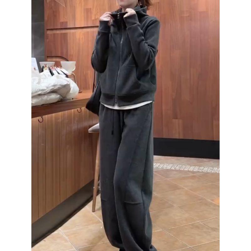 2026 Summer Korean Style Fashionable Trendy Set Sports Sweatshirt Wide-Leg Pants Plus Size Women's Two-Piece Outfit