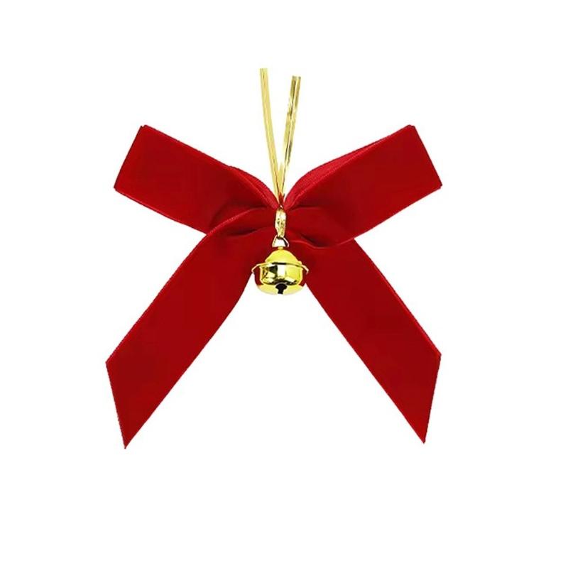 10Pcs Velvety Ribbon Bowknot Ornament with Bell Christmas Tree Hanging Decoration For Wreath Festival Celebration